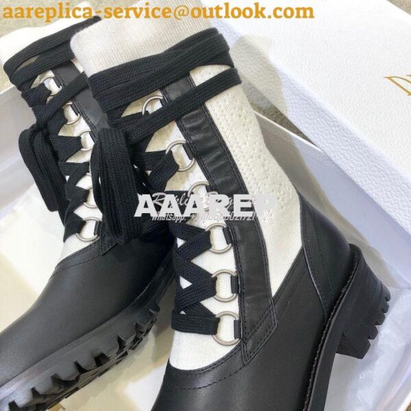 Replica Dior DiorLand Lace-up Boot Black Calfskin and White Cotton KCI 7