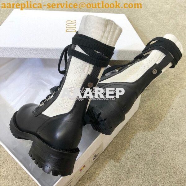 Replica Dior DiorLand Lace-up Boot Black Calfskin and White Cotton KCI 10