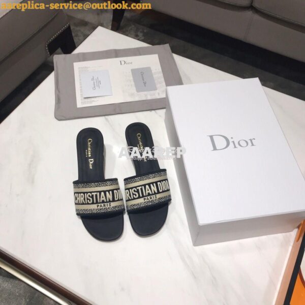 Replica Dior DWAY Heeled Mule Embroidery KCQ24 Black 5