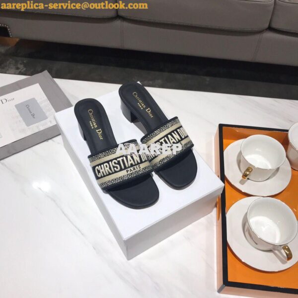 Replica Dior DWAY Heeled Mule Embroidery KCQ24 Black 6