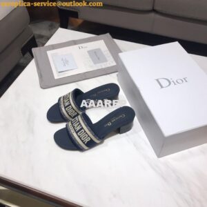 Replica Dior DWAY Heeled Mule Embroidery KCQ24 Blue 2