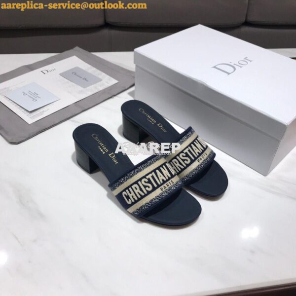 Replica Dior DWAY Heeled Mule Embroidery KCQ24 Blue 5