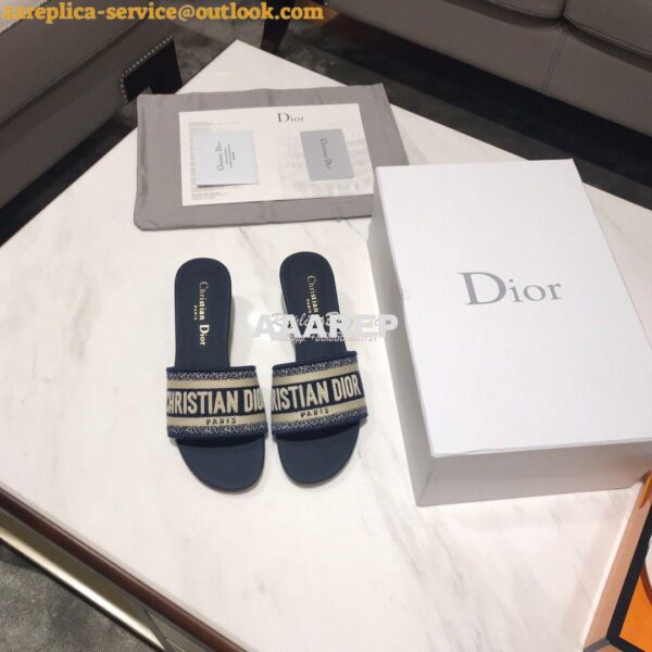 Replica Dior DWAY Heeled Mule Embroidery KCQ24 Blue 6