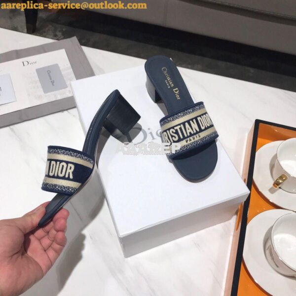 Replica Dior DWAY Heeled Mule Embroidery KCQ24 Blue 9