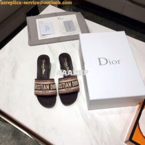 Replica Dior DWAY Heeled Mule Embroidery KCQ24 Burgundy 2