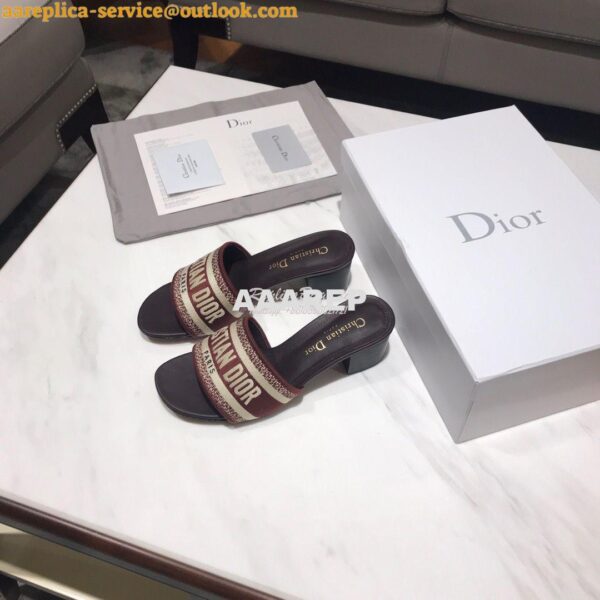 Replica Dior DWAY Heeled Mule Embroidery KCQ24 Burgundy 6