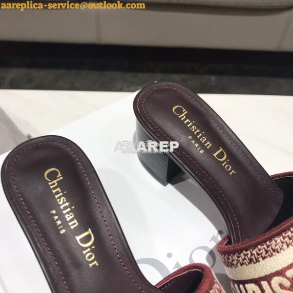 Replica Dior DWAY Heeled Mule Embroidery KCQ24 Burgundy 10