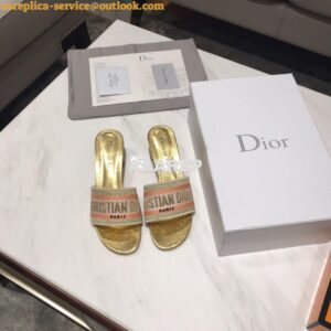 Replica Dior DWAY Heeled Mule Embroidery KCQ24 Gold 2