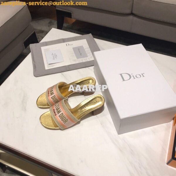 Replica Dior DWAY Heeled Mule Embroidery KCQ24 Gold 5