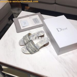 Replica Dior DWAY Heeled Mule Toile De Jouy Embroidery KCQ24 Gray