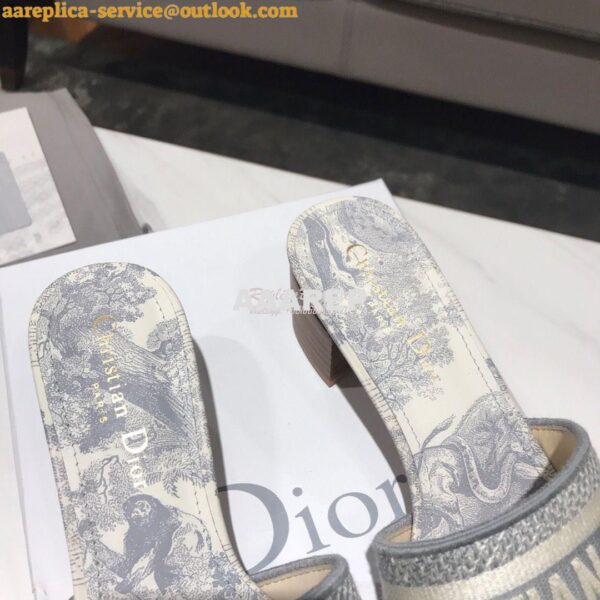 Replica Dior DWAY Heeled Mule Toile De Jouy Embroidery KCQ24 Gray 10