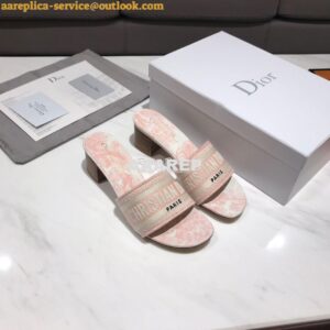 Replica Dior DWAY Heeled Mule Toile De Jouy Embroidery KCQ24 Pink 2