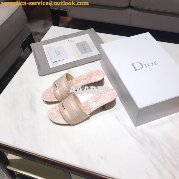 Replica Dior DWAY Heeled Mule Toile De Jouy Embroidery KCQ24 Pink 5