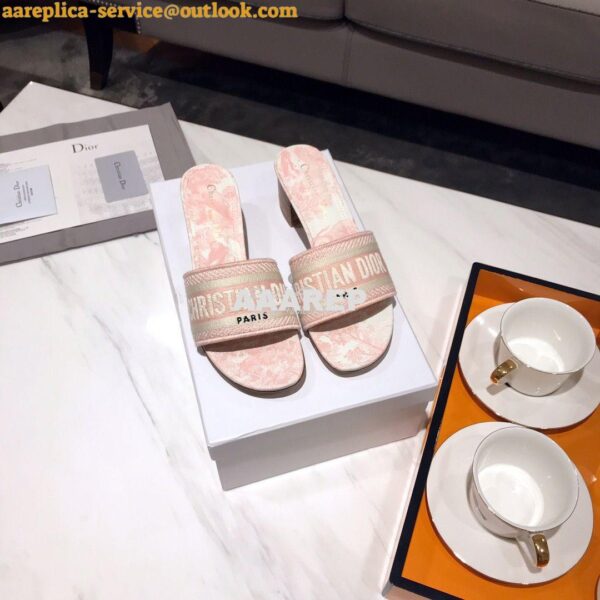 Replica Dior DWAY Heeled Mule Toile De Jouy Embroidery KCQ24 Pink 7