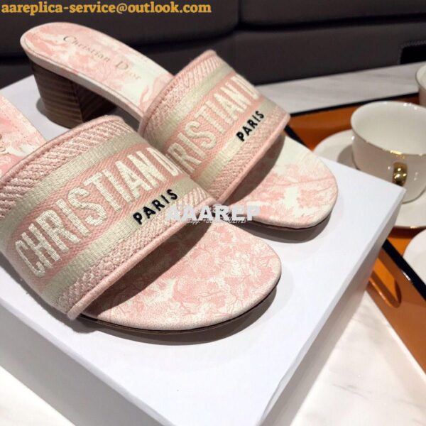 Replica Dior DWAY Heeled Mule Toile De Jouy Embroidery KCQ24 Pink 10