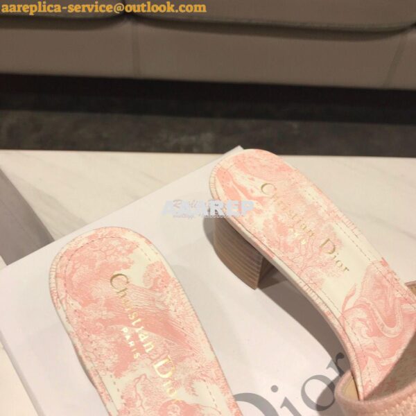 Replica Dior DWAY Heeled Mule Toile De Jouy Embroidery KCQ24 Pink 11