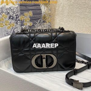 Replica Dior Small Caro Bag Black Quilted Macrocannage Calfskin with R