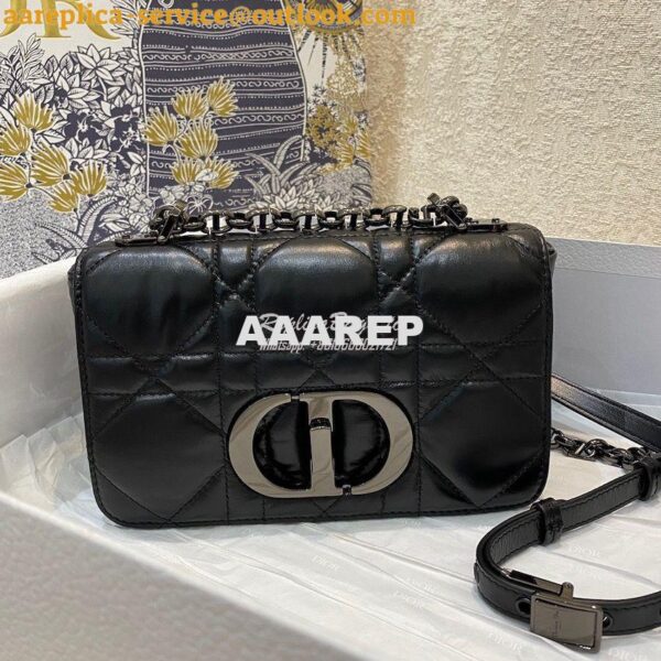 Replica Dior Small Caro Bag Black Quilted Macrocannage Calfskin with R 3