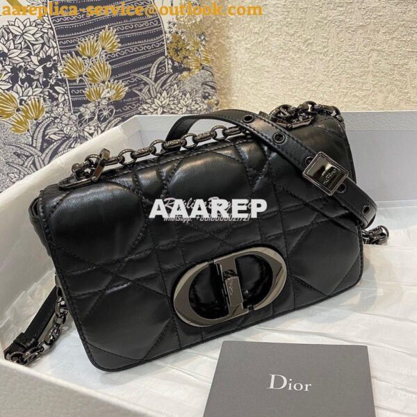 Replica Dior Small Caro Bag Black Quilted Macrocannage Calfskin with R 4