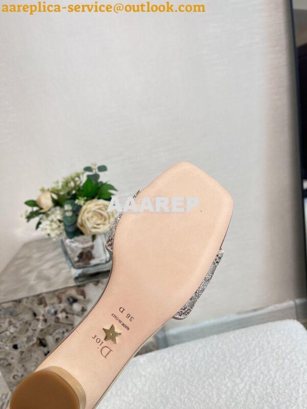 Replica Dior DWAY Heeled Slide Gold Cotton Embroidered With Metallic T 11