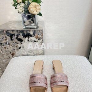 Replica Dior DWAY Heeled Slide Rose Des Vents Cotton Embroidered With 2