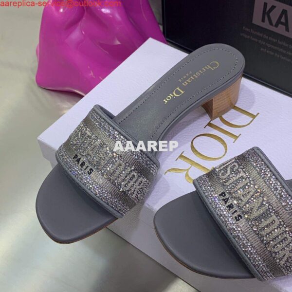 Replica Dior Women's Shoes Dway Heeled Slide Metallic Thread Strass KCQ244LCS Gray 4