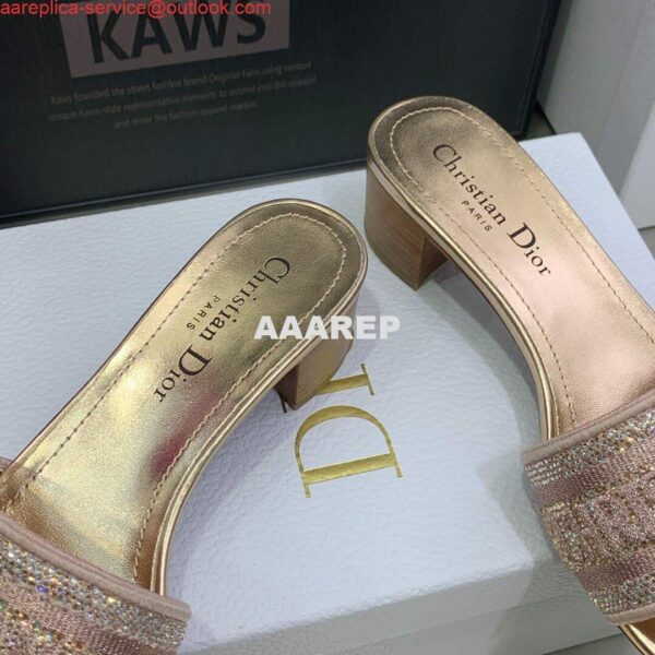 Replica Dior Women's Shoes Dway Heeled Slide Metallic Thread Strass KCQ244LCS naked powder 10