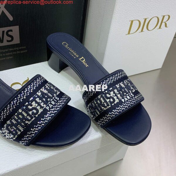 Replica Dior Women's Shoes Dway Heeled Slide Metallic Thread Strass KCQ244LCS Navy blue 5