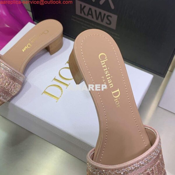 Replica Dior Women's Shoes Dway Heeled Slide Metallic Thread Strass KCQ244LCS Pink 6