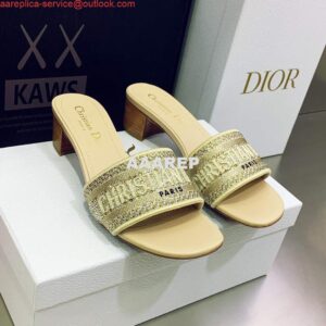 Replica Dior Women's Shoes Dway Heeled Slide Metallic Thread Strass KCQ244LCS Yellow