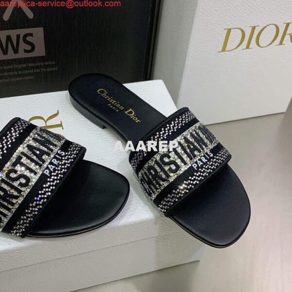 Replica Dior Women's Shoes Dway Slide Diamond Embroidered KCQ166ERC Black 5