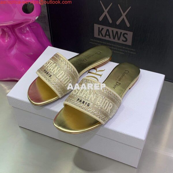 Replica Dior Women's Shoes Dway Slide Diamond Embroidered KCQ166ERC Gold 3