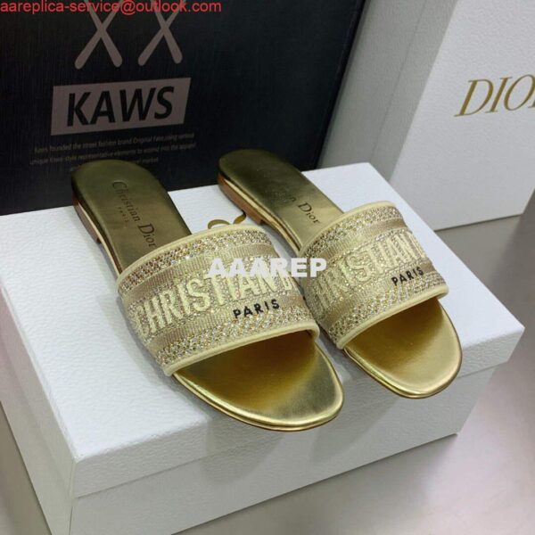 Replica Dior Women's Shoes Dway Slide Diamond Embroidered KCQ166ERC Gold 4