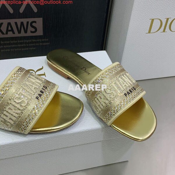 Replica Dior Women's Shoes Dway Slide Diamond Embroidered KCQ166ERC Gold 5