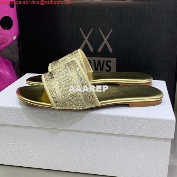 Replica Dior Women's Shoes Dway Slide Diamond Embroidered KCQ166ERC Gold 6