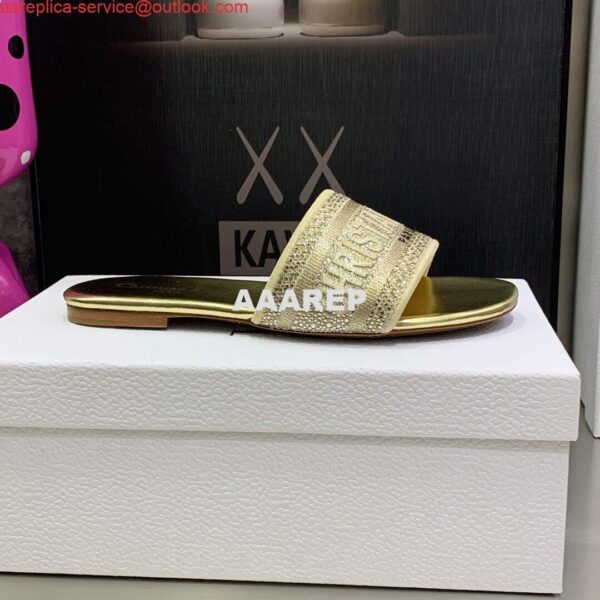 Replica Dior Women's Shoes Dway Slide Diamond Embroidered KCQ166ERC Gold 7