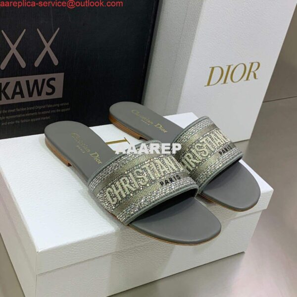 Replica Dior Women's Shoes Dway Slide Diamond Embroidered KCQ166ERC Gray 3