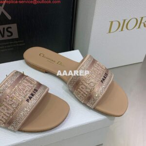 Replica Dior Women's Shoes Dway Slide Diamond Embroidered KCQ166ERC Light Pink 2