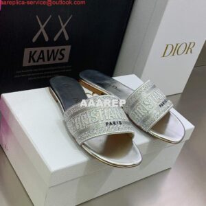 Replica Dior Women's Shoes Dway Slide Diamond Embroidered KCQ166ERC Silver 2