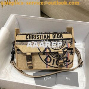 Replica Dior Small DiorCamp Bag Beige Jute Canvas Embroidered with Dio