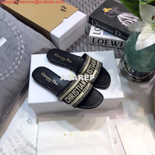 Replica Dior Women‘s Dway Slide KCQ166 Deep Blue Embroidered Cotton 3