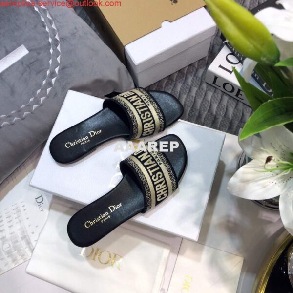 Replica Dior Women‘s Dway Slide KCQ166 Deep Blue Embroidered Cotton 5