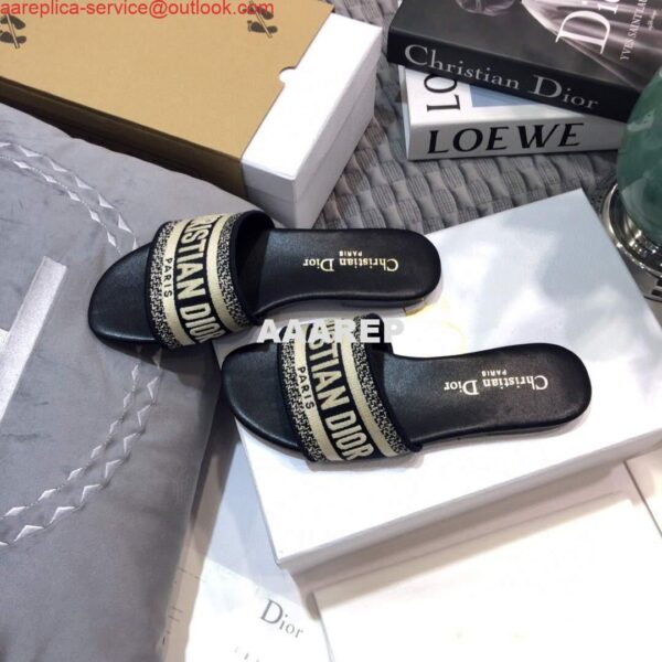 Replica Dior Women‘s Dway Slide KCQ166 Deep Blue Embroidered Cotton 7