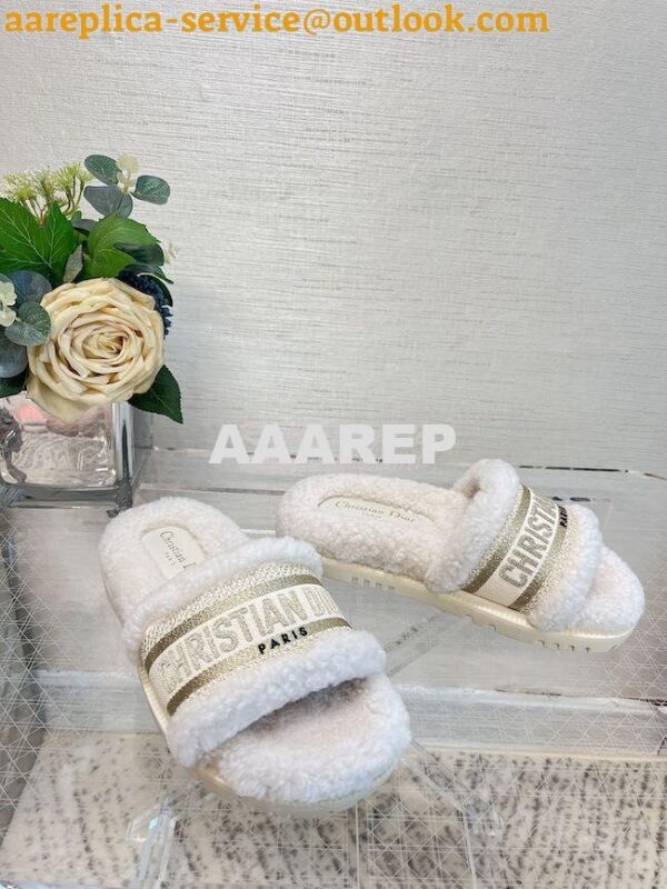 Replica Dior Dway Slide Embroidered Cotton and Shearling KCQ551 ii 17