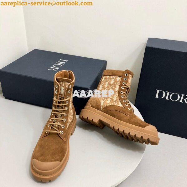 Replica Dior Explorer Ankle Boot Tan Oblique Jacquard and Tan Smooth 3 4