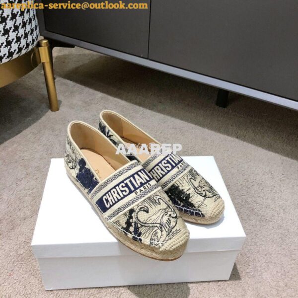 Replica Dior Granville Espadrille Blue Ecru Embroidered 3