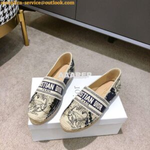 Replica Dior Granville Espadrille Blue Ecru Embroidered 2