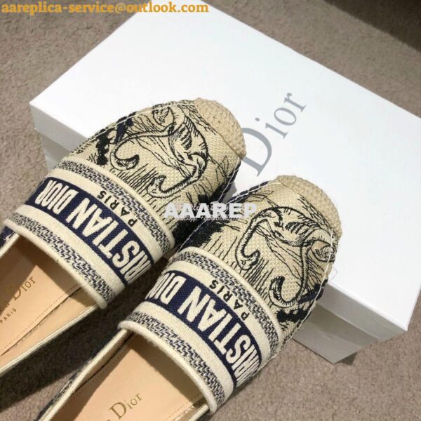 Replica Dior Granville Espadrille Blue Ecru Embroidered 5