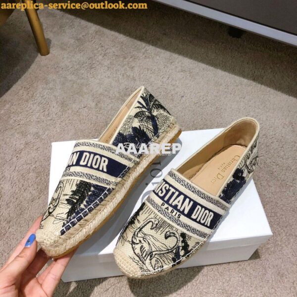 Replica Dior Granville Espadrille Blue Ecru Embroidered 6