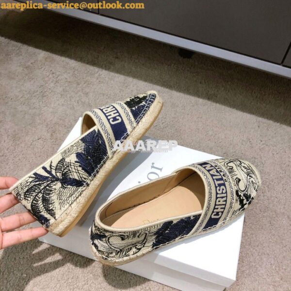 Replica Dior Granville Espadrille Blue Ecru Embroidered 7